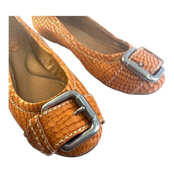 FOSSIL VINTAGE Reptile Embossed Rust Leather Flats silver-tone Buckle Top 6.5 - Picture 8 of 14